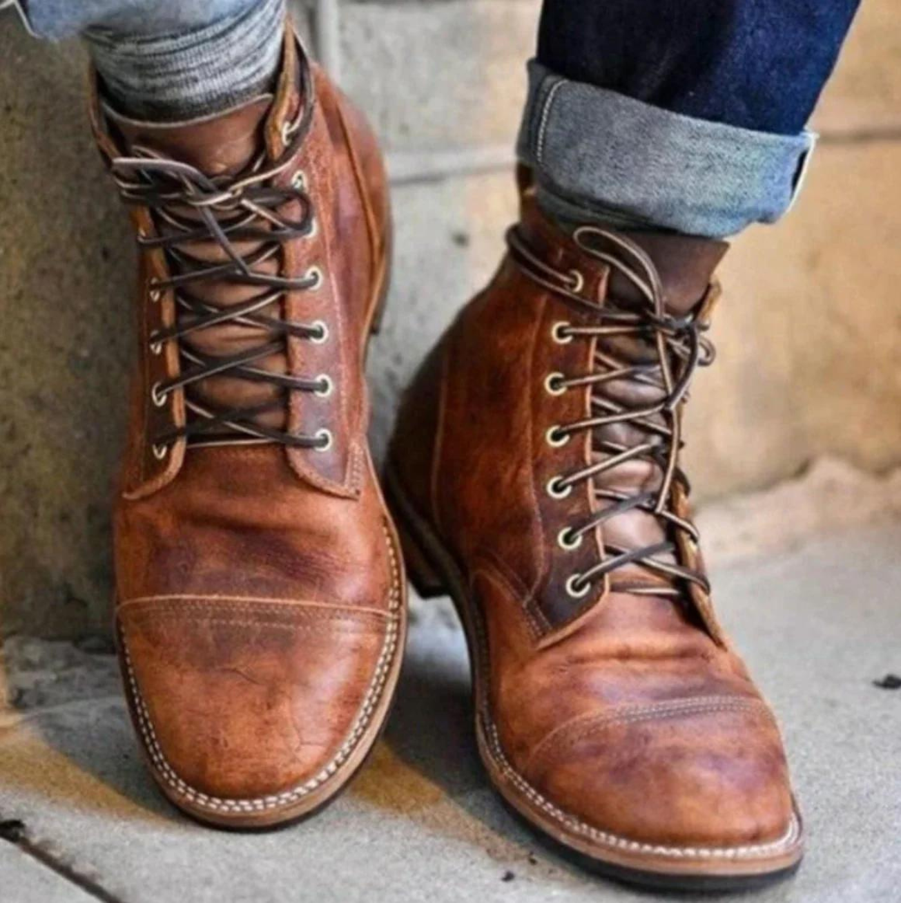 Hans™ - Vintage Leather Lace-Up Boots