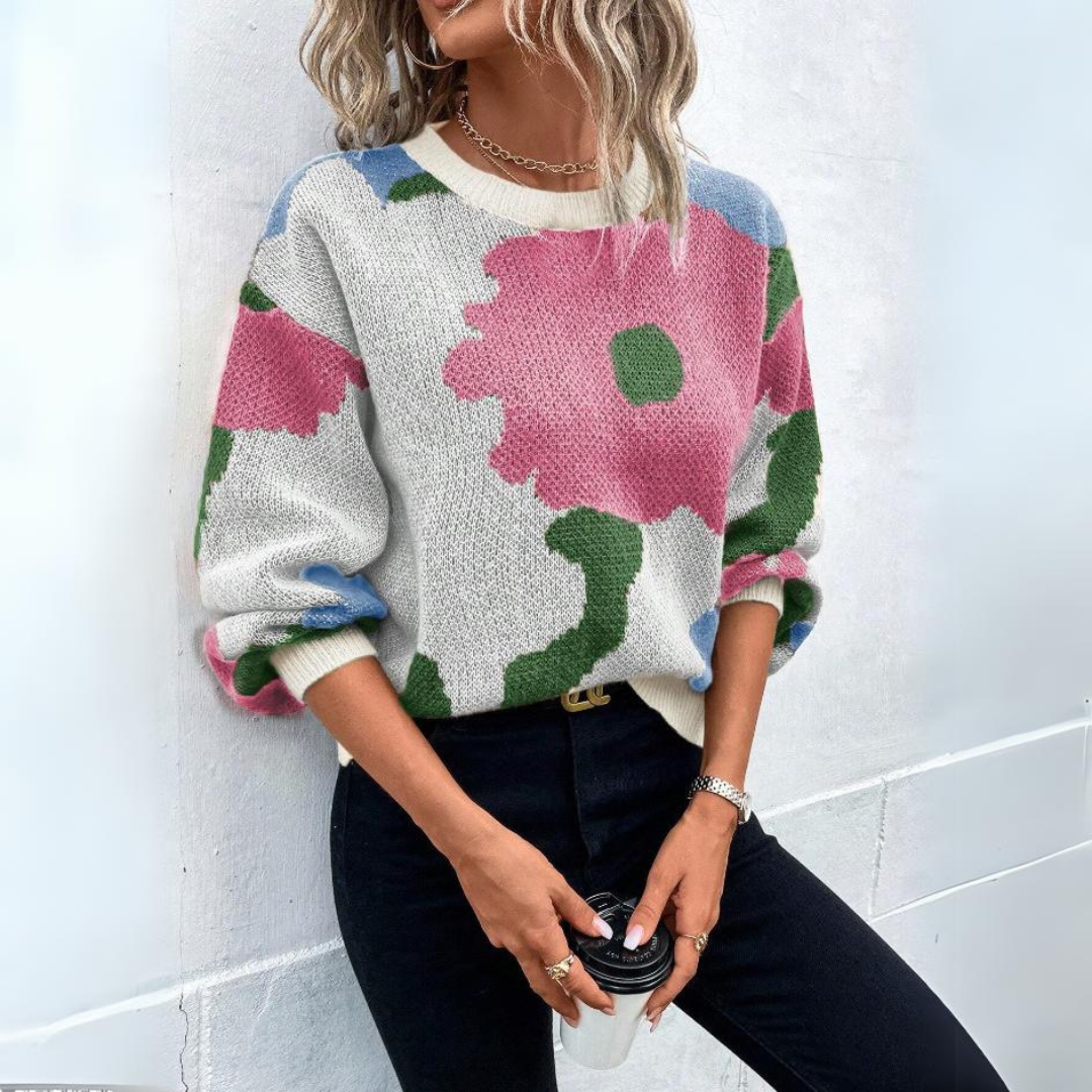 Myana™ | Knitted Sweater with Abstract Floral Pattern