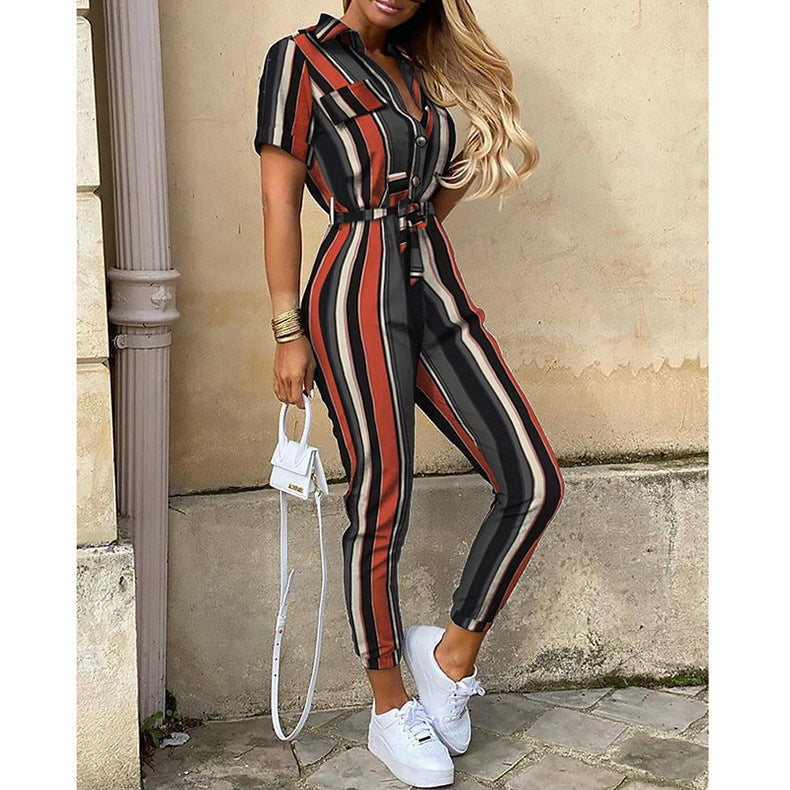 Sophie | Printed Belted Cargo Jumpsuit